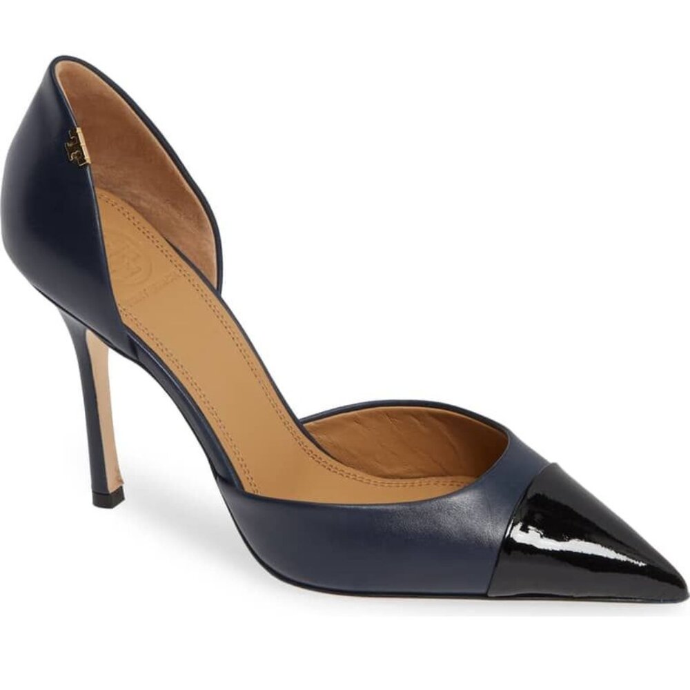 Tory Burch Penelope Cap Toe Navy and Black D'Orsay Pump